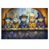 Whimsical Cats In Wizard Outfits Gathered In Fantasy Castle Scene Charming Artwork For Cat Lovers And Magical Spaces on Ready to Hang 1.5" Thick Canvas Wrap, Floating Framed Canvas, Flat Rolled Canvas