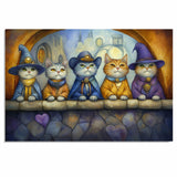 Whimsical Cats In Wizard Outfits Gathered In Fantasy Castle Scene Charming Artwork For Cat Lovers And Magical Spaces on Ready to Hang 1.5" Thick Canvas Wrap, Floating Framed Canvas, Flat Rolled Canvas