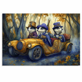 Whimsical Badgers Riding Vintage Car Through Enchanted Forest Fantasy Artwork For Animal Lovers And Storybook Decor on Ready to Hang 1.5" Thick Canvas Wrap, Floating Framed Canvas, Flat Rolled Canvas