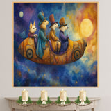 Whimsical Dogs Traveling Through Starry Sky In Fantasy Rocket Ship Artwork For Dog Lovers And Dreamy Spaces on Ready to Hang 1.5" Thick Canvas Wrap, Floating Framed Canvas, Flat Rolled Canvas