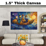 Whimsical Dogs Traveling Through Starry Sky In Fantasy Rocket Ship Artwork For Dog Lovers And Dreamy Spaces on Ready to Hang 1.5" Thick Canvas Wrap, Floating Framed Canvas, Flat Rolled Canvas