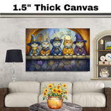 Whimsical Cats In Wizard Outfits Gathered In Fantasy Castle Scene Charming Artwork For Cat Lovers And Magical Spaces on Ready to Hang 1.5" Thick Canvas Wrap, Floating Framed Canvas, Flat Rolled Canvas