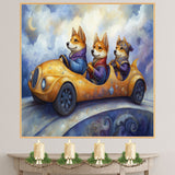 Dogs Flying In Colorful Steampunk Airship Through Dreamy Skies Fantasy Adventure Artwork For Animal Lovers on Ready to Hang 1.5" Thick Canvas Wrap, Floating Framed Canvas, Flat Rolled Canvas