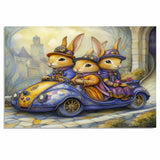 Whimsical Dogs Soaring Through The Sky In Flying Vintage Car Fantasy Artwork For Animal Lovers And Dreamy Spaces on Ready to Hang 1.5" Thick Canvas Wrap, Floating Framed Canvas, Flat Rolled Canvas