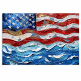 Wavy Painted American Flag Artwork with Bold Brushstrokes and Patriotic Red White and Blue Texture on Ready to Hang 1.5" Thick Canvas Wrap, Floating Framed Canvas, Flat Rolled Canvas