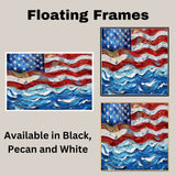 Wavy Painted American Flag Artwork with Bold Brushstrokes and Patriotic Red White and Blue Texture on Ready to Hang 1.5" Thick Canvas Wrap, Floating Framed Canvas, Flat Rolled Canvas