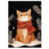 "Winter Paws Cat" - Cat in Red Scarf Sitting in Snow on Ready to Hang 1.5" Thick Canvas Wrap, Floating Framed Canvas, Flat Rolled Canvas