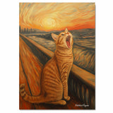 The Scream Cat – Funny Parody Art of a Yawning Orange Tabby in Iconic Expressionist Style on Ready to Hang 1.5" Thick Canvas Wrap, Floating Framed Canvas, Flat Rolled Canvas