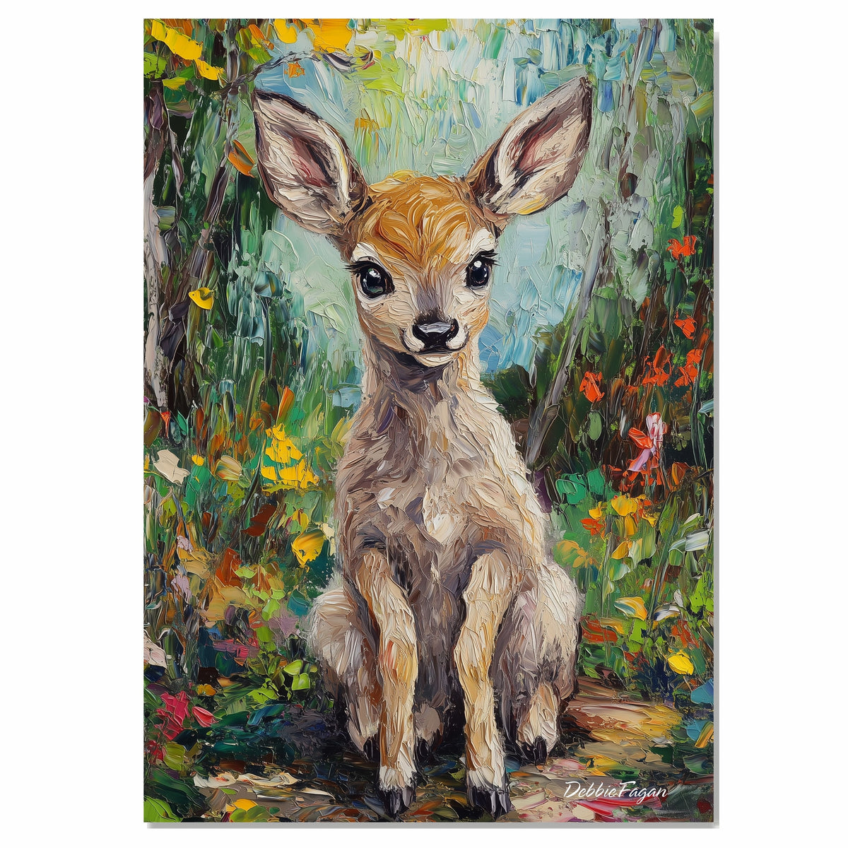Van Gogh-Style Baby Deer Canvas Painting – Whimsical Forest Fawn in Bright Impressionist Colors on Ready to Hang 1.5" Thick Canvas Wrap, Floating Framed Canvas, Flat Rolled Canvas