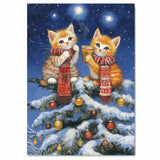 Christmas Kittens Canvas Wall Art – Orange Tabby Cats with Cocoa in Snowy Tree – Holiday Décor Print with Red Scarves & Ornaments on Ready to Hang 1.5" Thick Canvas Wrap, Floating Framed Canvas, Flat Rolled Canvas