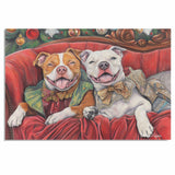 American Pit Bull Christmas Canvas - "Victorian Charm" - Happy Pit Bull Pups in Elegant Attire on Ready to Hang 1.5" Thick Canvas Wrap, Floating Framed Canvas, Flat Rolled Canvas