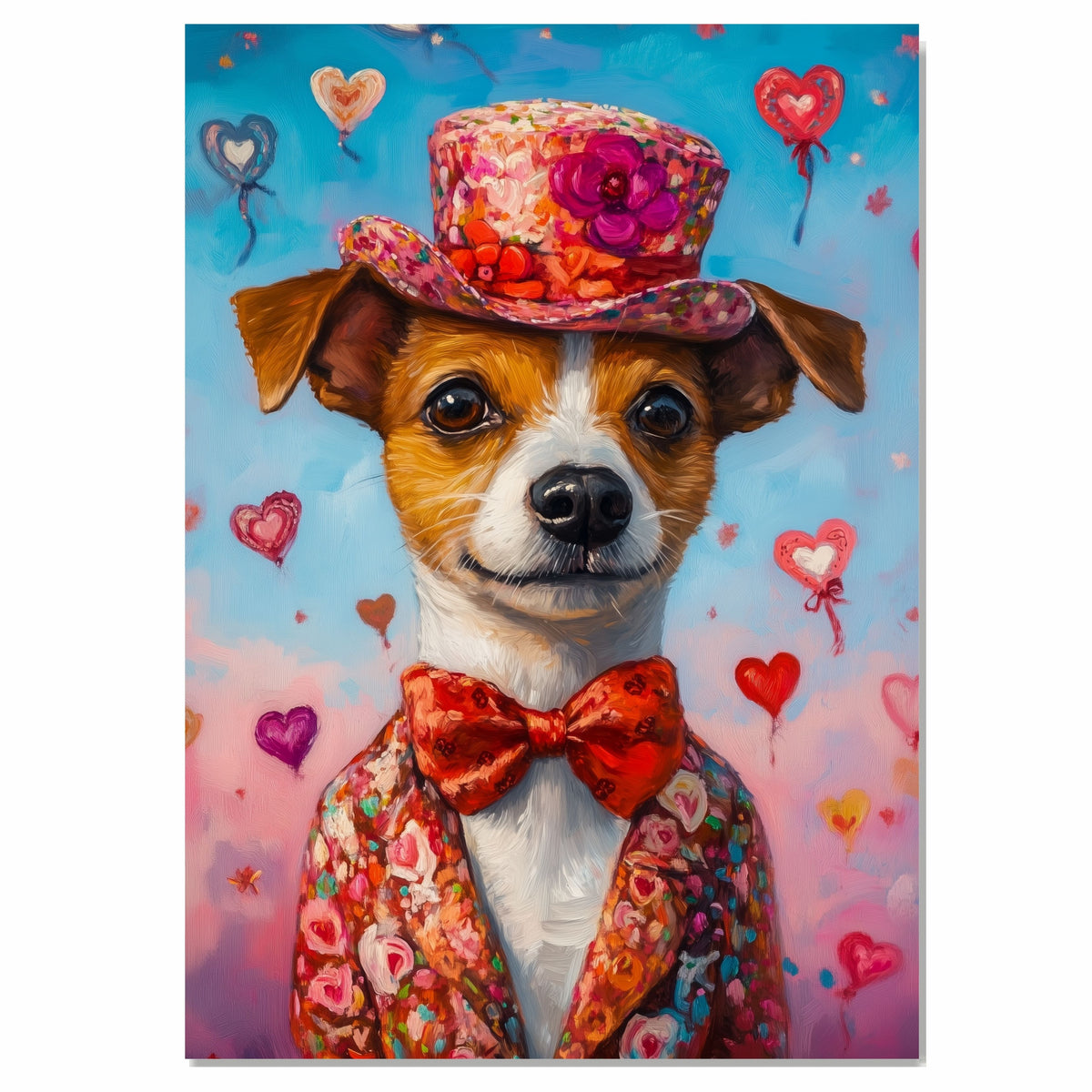 Regal Whimsy: Jack Russell Dog in a Victorian-Era Suit and Hat A Hearty Artwork on Ready to Hang 1.5" Thick Canvas Wrap, Floating Framed Canvas, Flat Rolled Canvas