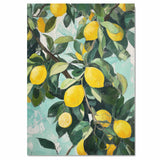 Vintage Lemon Tree Branch with Ripe Yellow Lemons and Green Leaves Artistic Botanical Illustration for Kitchen or Dining Room Rustic Farmhouse Fruit Art