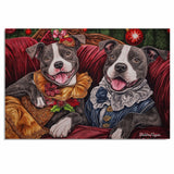 Staffie Christmas Canvas - "Victorian Whimsy" - American Staffordshire Bull Terriers in Elegant Attire on Ready to Hang 1.5" Thick Canvas Wrap, Floating Framed Canvas, Flat Rolled Canvas