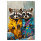Charming Painting of Two Adorable Raccoons in Colorful Coats with Big Eyes and Sweet Expressions Ideal for Kids Rooms or Animal Lovers and Whimsical Art Fans on Ready to Hang 1.5" Thick Canvas Wrap, Floating Framed Canvas, Flat Rolled Canvas