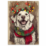 Christmas Bliss - 'Snowy Sparkles' - Dog with Lit Antlers & Festive Scarf on Rustic Canvas, Ready to Hang 1.5" Thick Canvas Wrap, Floating Framed Canvas, Flat Rolled Canvas