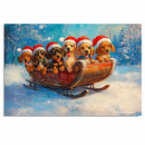 "Dachshund Sleigh Ride" - Adorable Doxie in Santa Hats Enjoying a Joyful Journey Through a Snowy Winter Forest on Ready to Hang 1.5" Thick Canvas Wrap, Floating Framed Canvas, Flat Rolled Canvas