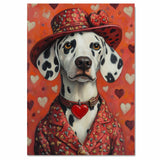 Timeless Love: Dalmatian in a Pink Heart-Accented Suit and Victorian-Style European Hat Romantic Classic Painting on Ready to Hang 1.5" Thick Canvas Wrap, Floating Framed Canvas, Flat Rolled Canvas