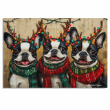 "Festive Frenchies" - Portraits of Adorable French Buldogs in Colorful Bulb Antlers & Cozy Scarves on Ready to Hang 1.5" Thick Canvas Wrap, Floating Framed Canvas, Flat Rolled Canvas