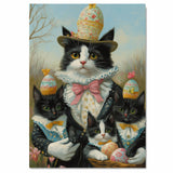 Easter Blessings: Tuxedo Cat Mom Carrying Three Kittens in a Basket with Colorful Eggs - Whimsical Holiday Painting on Ready to Hang 1.5" Thick Canvas Wrap, Floating Framed Canvas, Flat Rolled Canvas