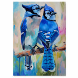 Blue Jays Perched on Pastel Branch in Gentle Nature Scene for Bird Enthusiasts Bright Wildlife Art for Home Accents Living Room or Birdwatcher Gifts on Ready to Hang 1.5" Thick Canvas Wrap, Floating Framed Canvas, Flat Rolled Canvas