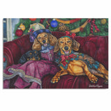 Dachshund Christmas Canvas - "Classy in Victorian Elegance" - Charming Doxie Dogs Dressed in Vintage Attire on Ready to Hang 1.5" Thick Canvas Wrap, Floating Framed Canvas, Flat Rolled Canvas