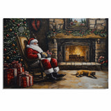 Santa Claus by the Fireplace with Dog – Cozy Christmas Wall Art Print on Ready to Hang 1.5" Thick Canvas Wrap, Floating Framed Canvas, Flat Rolled Canvas