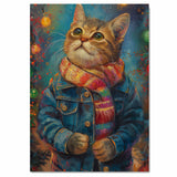 Christmas Kitten in Scarf and Jacket Adorable Holiday Cat Painting Festive Winter Scene Perfect for Cozy Home Office Seasonal Decoration or Christmas Gift on Ready to Hang 1.5" Thick Canvas Wrap, Floating Framed Canvas, Flat Rolled Canvas