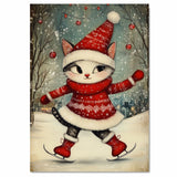 Christmas Wall Art Featuring Cute Cat Ice Skating in Red Sweater and Santa Hat Whimsical Holiday Print for Cat Lovers and Cozy Seasonal Winter Home Décor on Ready to Hang 1.5" Thick Canvas Wrap, Floating Framed Canvas, Flat Rolled Canvas