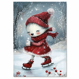 Whimsical Christmas Dog Ice Skating in Red Dress Winter Art Print or Canvas for Holiday Decor and Cute Seasonal Gift on Ready to Hang 1.5" Thick Canvas Wrap, Floating Framed Canvas, Flat Rolled Canvas