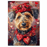 Love in Bloom: Airedale Dog Wearing a Red Hat with a Heartfelt Touch - Romantic Valentine's Painting on Ready to Hang 1.5" Thick Canvas Wrap, Floating Framed Canvas, Flat Rolled Canvas