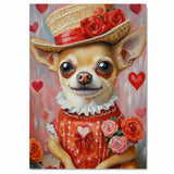 Elegant Devotion: Chihuahua in a European-Inspired Red Dress and Hat with a Heartfelt Touch Romantic Painting on Ready to Hang 1.5" Thick Canvas Wrap, Floating Framed Canvas, Flat Rolled Canvas