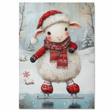 Whimsical Christmas Lamb Ice Skating in Red Santa Hat and Scarf – Cute Holiday Animal Artwork for Winter Nursery Decor, Christmas Gifts, or Seasonal Displays on Ready to Hang 1.5" Thick Canvas Wrap, Floating Framed Canvas, Flat Rolled Canvas
