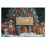 Christmas Canvas - "Puppy Wishes" - Cute Pups Surrounded by Gifts Under the Christmas Tree in a Winter Wonderland on Ready to Hang 1.5" Thick Canvas Wrap, Floating Framed Canvas, Flat Rolled Canvas