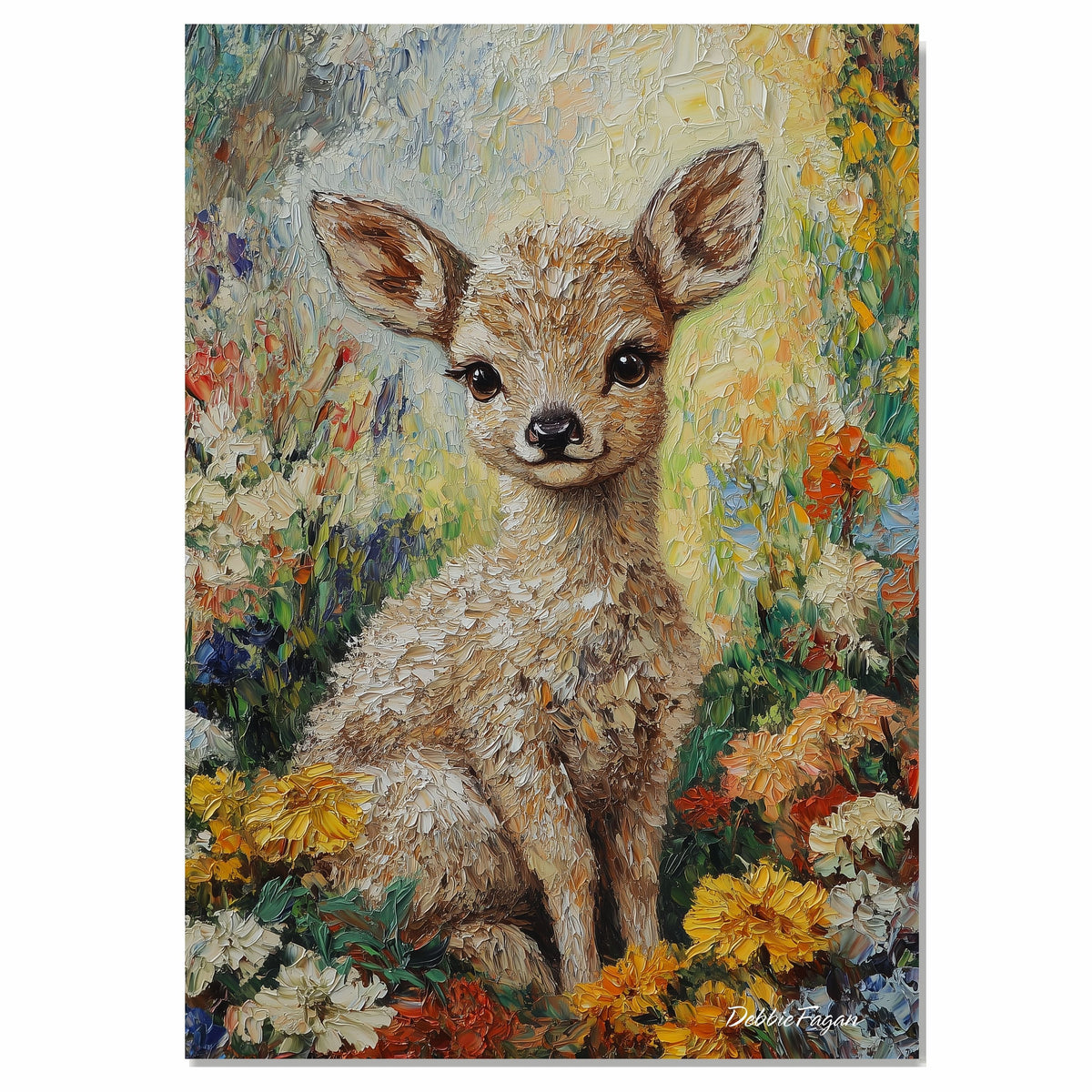 Van Gogh-Style Baby Deer Canvas Art – Sweet Fawn Surrounded by Colorful Blossoms and Brushstrokes on Ready to Hang 1.5" Thick Canvas Wrap, Floating Framed Canvas, Flat Rolled Canvas