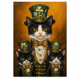 St. Patrick's Day Charm: Tuxedo Mom and Kittens in Irish Luck Costumes on Ready to Hang 1.5" Thick Canvas Wrap, Floating Framed Canvas, Flat Rolled Canvas