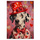 Victorian Romance: Dalmatian in a Pink Heart-Patterned Suit and Hat Elegant European-Inspired Painting on Ready to Hang 1.5" Thick Canvas Wrap, Floating Framed Canvas, Flat Rolled Canvas