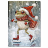Whimsical Christmas Frog Ice Skating in Red Santa Hat and Scarf Funny Winter Animal Art Print for Kids Room Holiday Decor or Seasonal Gallery Wall on Ready to Hang 1.5" Thick Canvas Wrap, Floating Framed Canvas, Flat Rolled Canvas