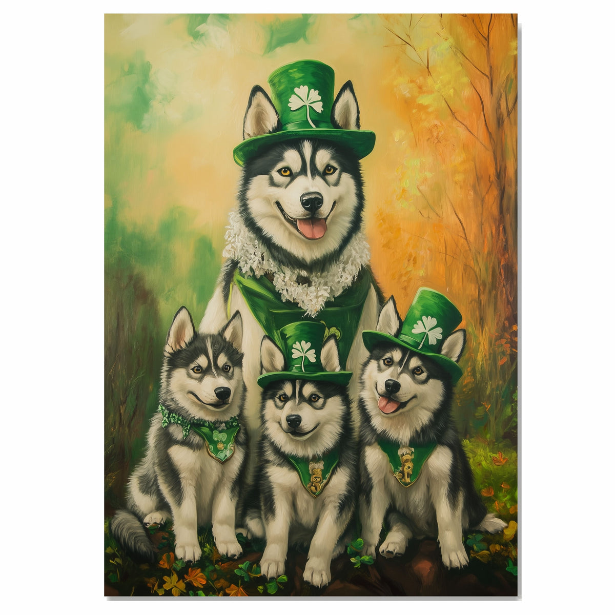 Stars & Stripes Pups: Siberian Husky with Puppies in 4th of July Outfits on Ready to Hang 1.5" Thick Canvas Wrap, Floating Framed Canvas, Flat Rolled Canvas
