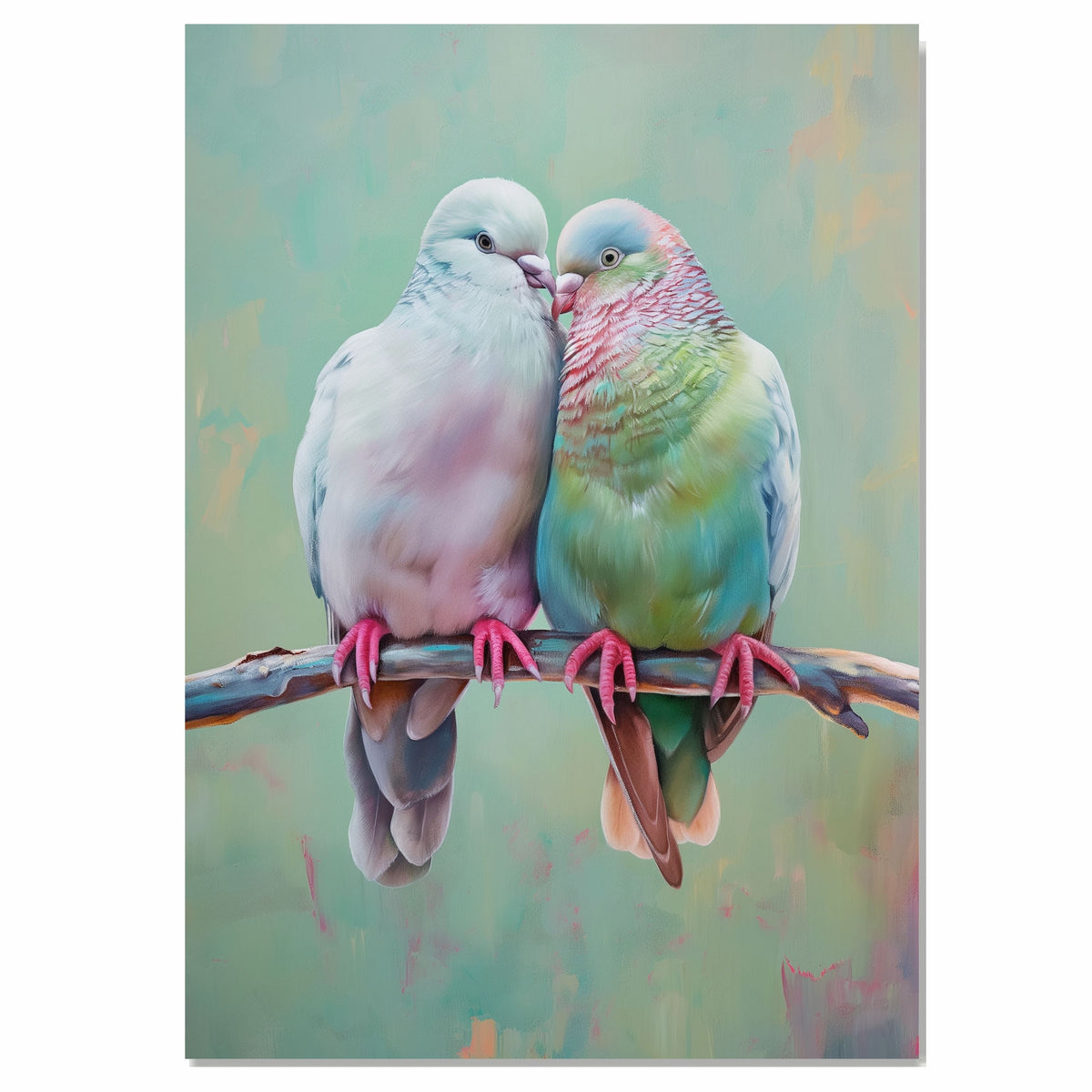 Tender Pastel Doves Expressing Love and Devotion on a Branch Ideal Romantic Art Piece for Bedrooms Nurseries and Anniversary Gift Displays on Ready to Hang 1.5" Thick Canvas Wrap, Floating Framed Canvas, Flat Rolled Canvas