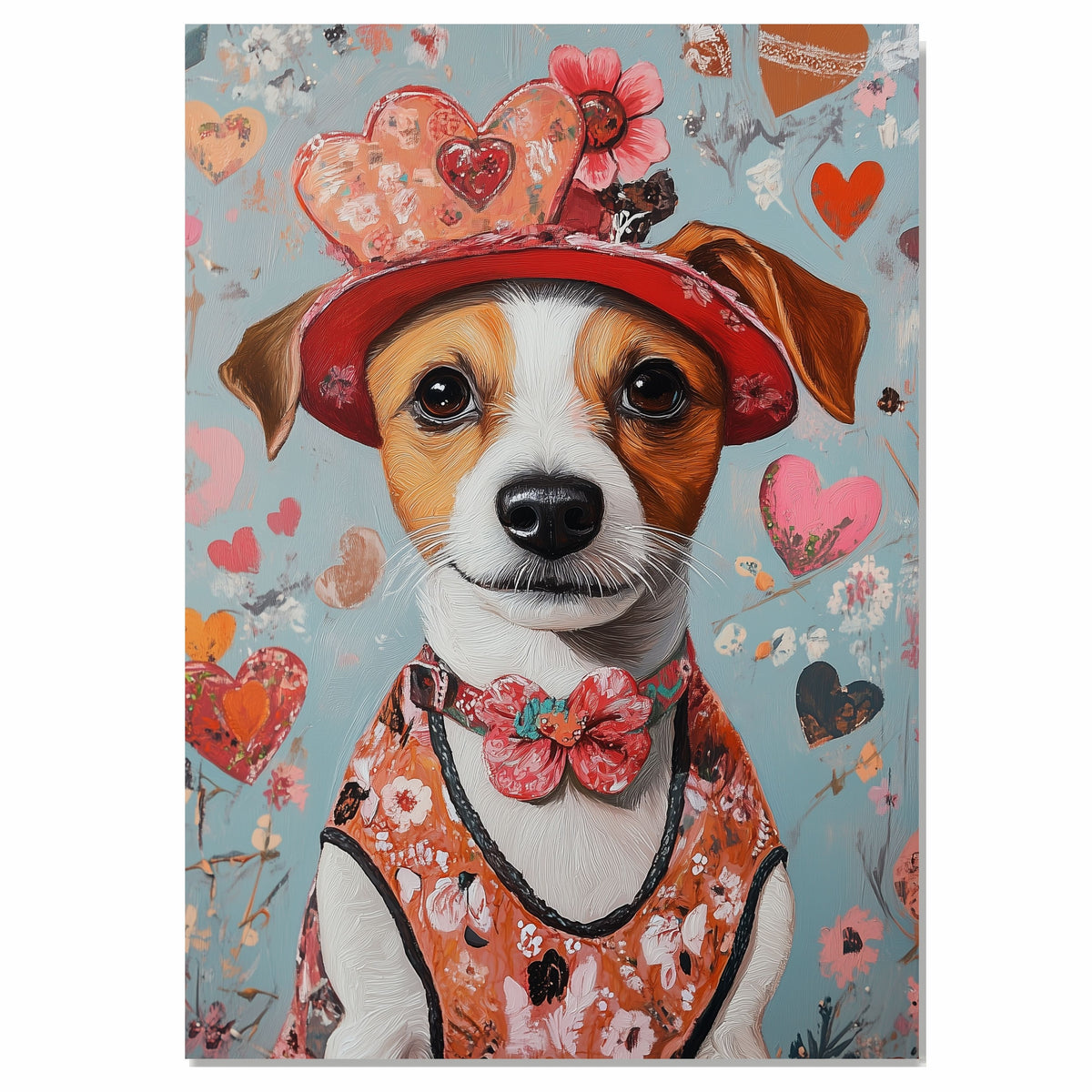 Victorian Grace: Jack Russell Dog in an Elegant European Dress and Hat A Hearty Artwork on Ready to Hang 1.5" Thick Canvas Wrap, Floating Framed Canvas, Flat Rolled Canvas