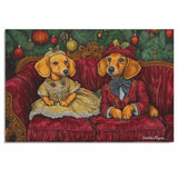 Dachshund Christmas Canvas - "Dapper Wiener: Victorian Elegance" - Charming Doxie Dogs Dressed in Period Clothing on Ready to Hang 1.5" Thick Canvas Wrap, Floating Framed Canvas, Flat Rolled Canvas