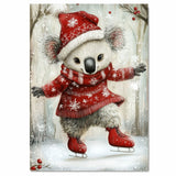 Whimsical Christmas Koala Bear Ice Skating in Red Sweater and Santa Hat – Adorable Winter Animal Illustration for Holiday Decor, Gifts, or Nursery Art on Ready to Hang 1.5" Thick Canvas Wrap, Floating Framed Canvas, Flat Rolled Canvas