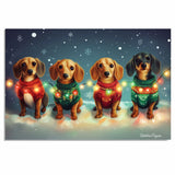 "Dachshund Merriment" - Cozy Doxies in Festive Sweaters & Twinkling Holiday Lights in Winter Wonderland on Ready to Hang 1.5" Thick Canvas Wrap, Floating Framed Canvas, Flat Rolled Canvas