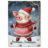Whimsical Christmas Pig Ice Skating in Red Snowflake Dress and Scarf – Cute Holiday Animal Wall Art, Festive Nursery Decor or Winter Gift on Ready to Hang 1.5" Thick Canvas Wrap, Floating Framed Canvas, Flat Rolled Canvas