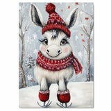 Whimsical Christmas Donkey Ice Skating with Red Scarf and Hat Canvas or Festive Wall Art Print on Ready to Hang 1.5" Thick Canvas Wrap, Floating Framed Canvas, Flat Rolled Canvas