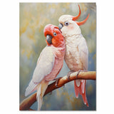 Romantic Cockatoo Pair Artwork Featuring Pale Pink and White Parrots with Fluffy Crests Cuddling on a Branch in a Soft Nature-Inspired Background on Ready to Hang 1.5" Thick Canvas Wrap, Floating Framed Canvas, Flat Rolled Canvas
