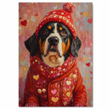 Cozy Heart: Bernese Mountain Dog in a Red Winter Jacket and Hat - Whimsical Seasonal Artwork on Ready to Hang 1.5" Thick Canvas Wrap, Floating Framed Canvas, Flat Rolled Canvas