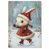 Christmas Wall Art Featuring Cute Bunny in Santa Hat Ice Skating in Red Outfit Whimsical Holiday Illustration for Winter Nursery Decor and Animal Lovers on Ready to Hang 1.5" Thick Canvas Wrap, Floating Framed Canvas, Flat Rolled Canvas