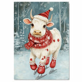 Whimsical Christmas Cow Ice Skating in Festive Scarf and Hat Cute Winter Holiday Farm Animal Art for Country Christmas Decor and Seasonal Cheer on Ready to Hang 1.5" Thick Canvas Wrap, Floating Framed Canvas, Flat Rolled Canvas